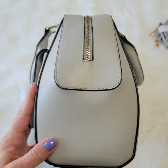 Light Gray Satchel Handbag Vegan Leather   Includes Crossbody Strap NWOT - Picture 12 of 13